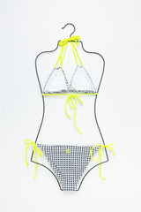 BIKINI BELLS CUADRO VICHY NEGRO Y BLANCO TIRAS AMARILLO FLUOR